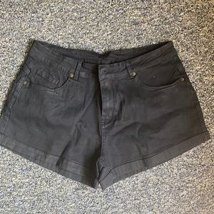 Black denim shorts